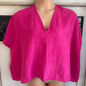 EUC Bryn Walker Shirt Womens Bright Pink Linen Tunic Boxy Lagenlook | Sz Lg